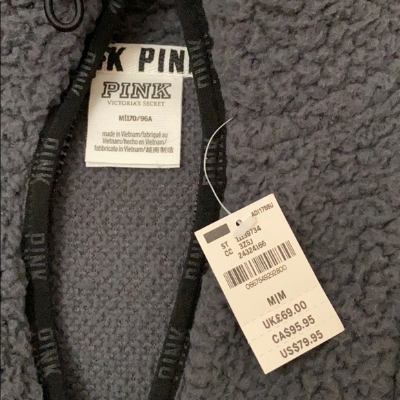 VS PINK Black/Grey Fuzzy Sherpa 3/4 ZIP JACKET SWEATER - Picture 2 of 4